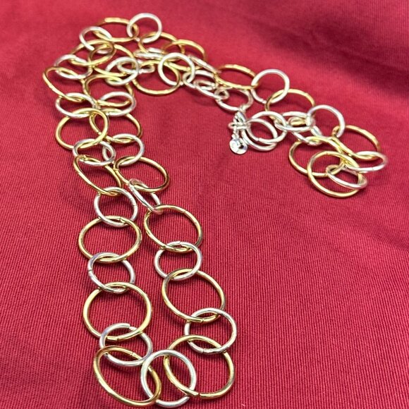 Swarovski Long Dual-Tone Open Ring Chain Necklace - Picture 5 of 8